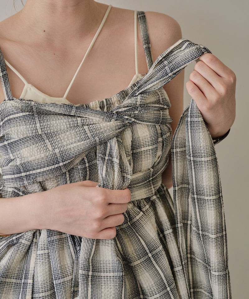 【予約商品】ombre check double ribbon  bustier / オンブレチェックダブルリボンビスチェ