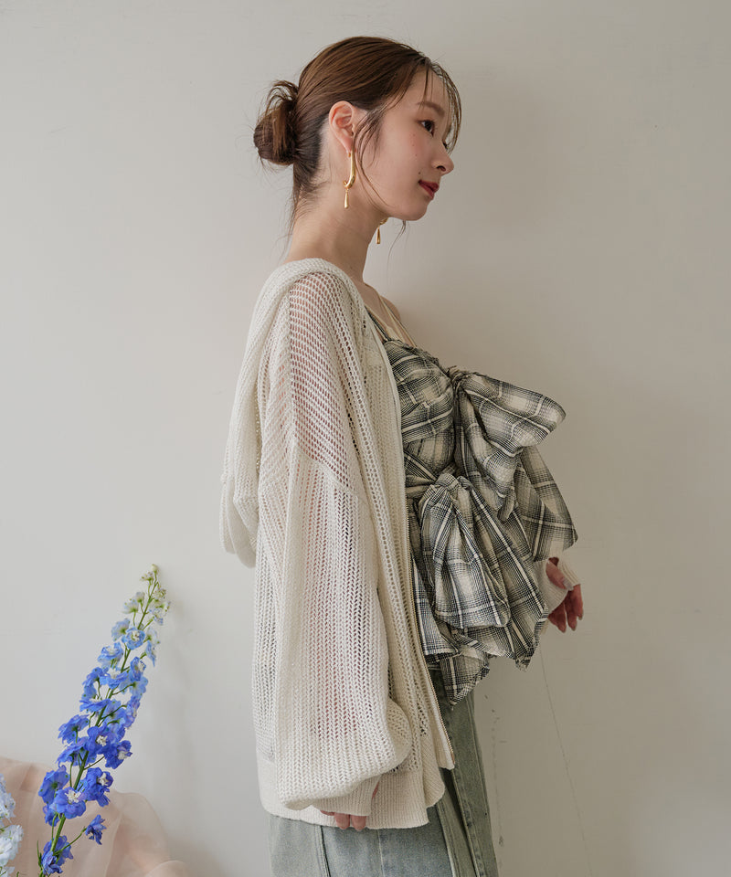 【予約商品】ombre check double ribbon  bustier / オンブレチェックダブルリボンビスチェ