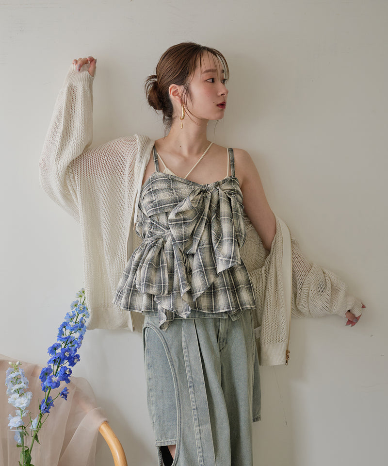 【予約商品】ombre check double ribbon  bustier / オンブレチェックダブルリボンビスチェ
