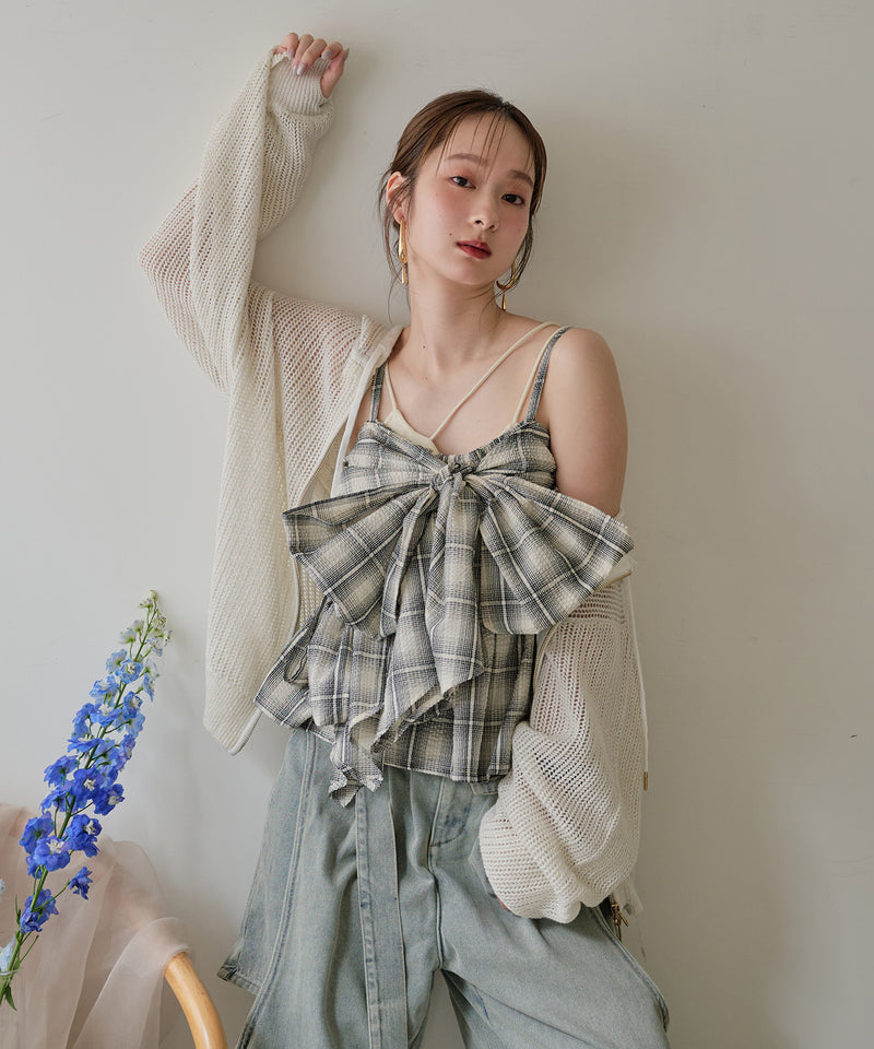 【予約商品】ombre check double ribbon  bustier / オンブレチェックダブルリボンビスチェ