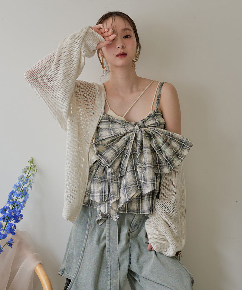 【予約商品】ombre check double ribbon  bustier / オンブレチェックダブルリボンビスチェ