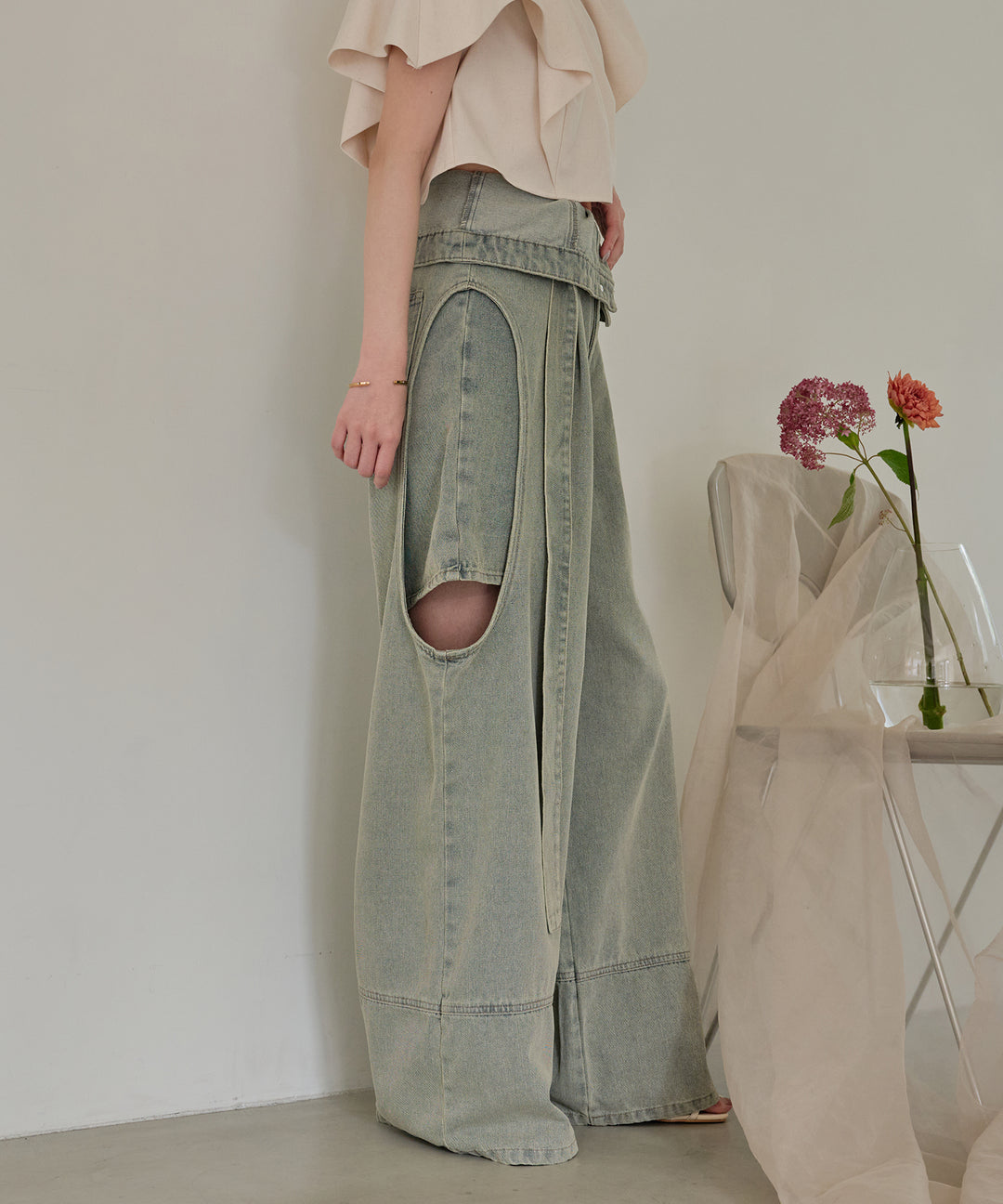 mideal カットアウトデザインワイドデニム Mサイズ cut out design wide denim / カットアウトデザインワイドデニム