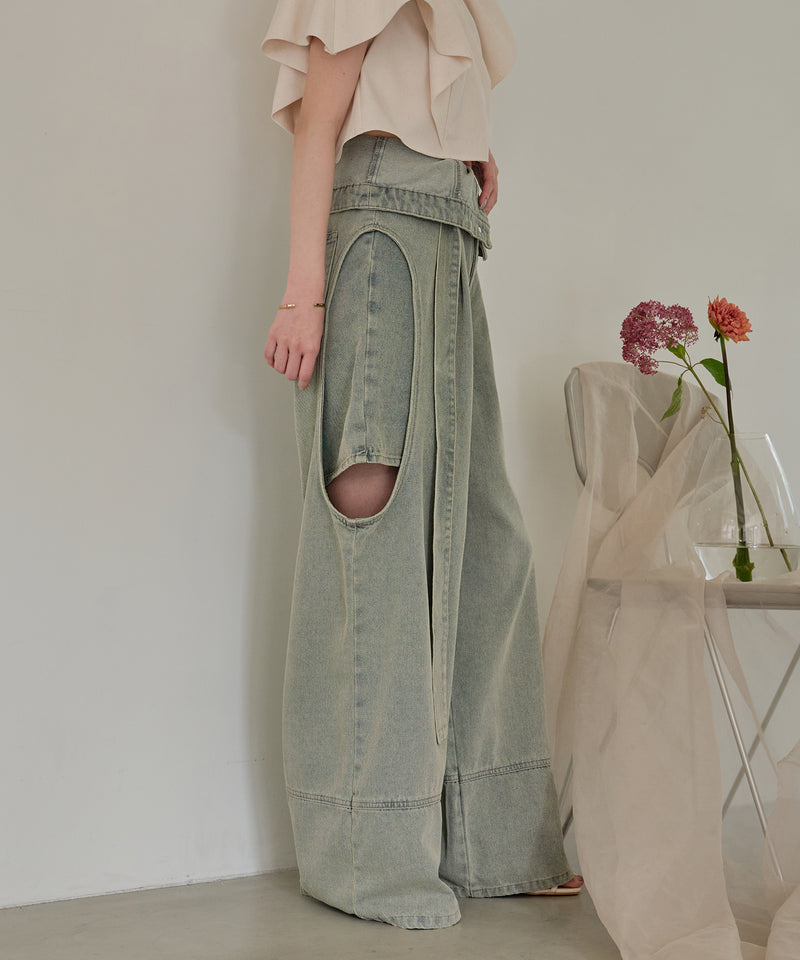 cut out design wide denim ⁡ / カットアウトデザインワイドデニム