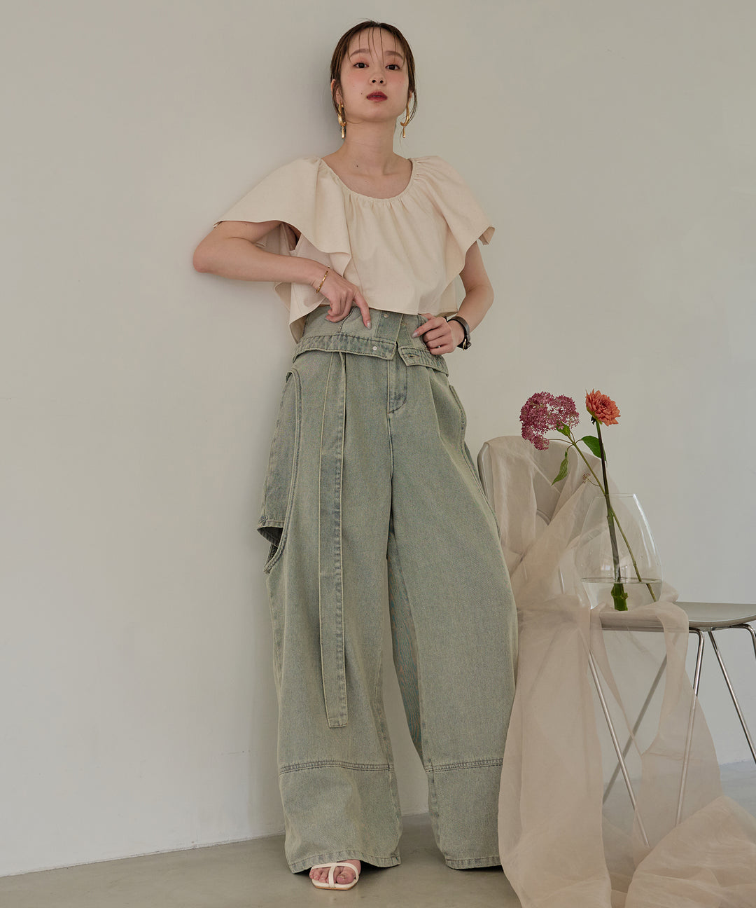 cut out design wide denim ⁡ / カットアウトデザインワイドデニム