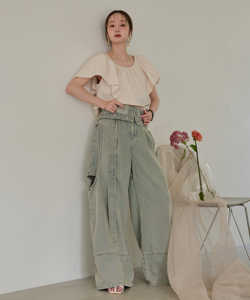 cut out design wide denim ⁡ / カットアウトデザインワイドデニム