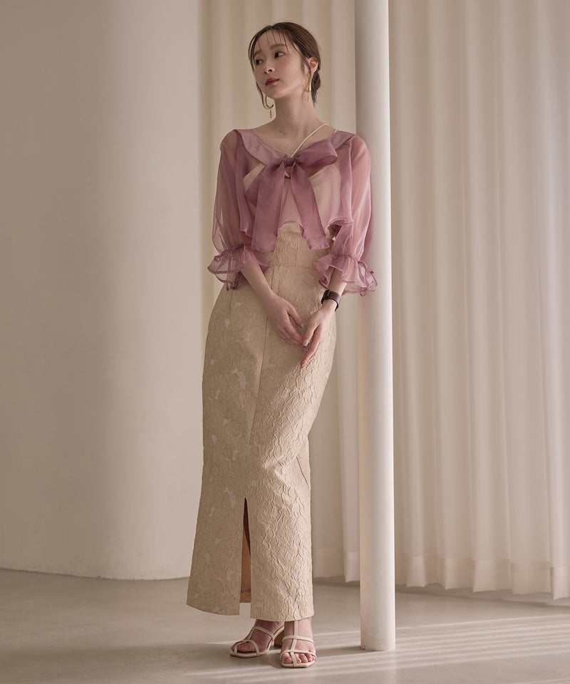 2way ribbon cropped sheer blouse / 2wayリボンクロップドシアーブラウス