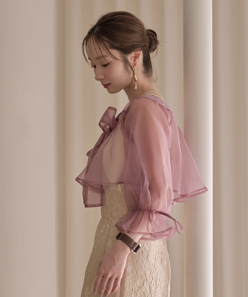 2way ribbon cropped sheer blouse / 2wayリボンクロップドシアーブラウス