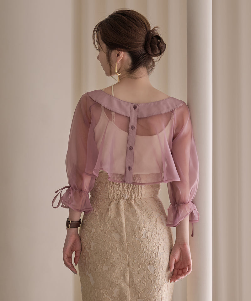 2way ribbon cropped sheer blouse / 2wayリボンクロップドシアーブラウス
