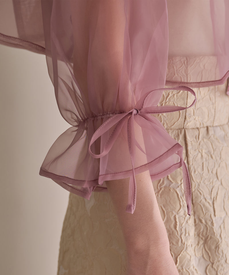 2way ribbon cropped sheer blouse / 2wayリボンクロップドシアーブラウス