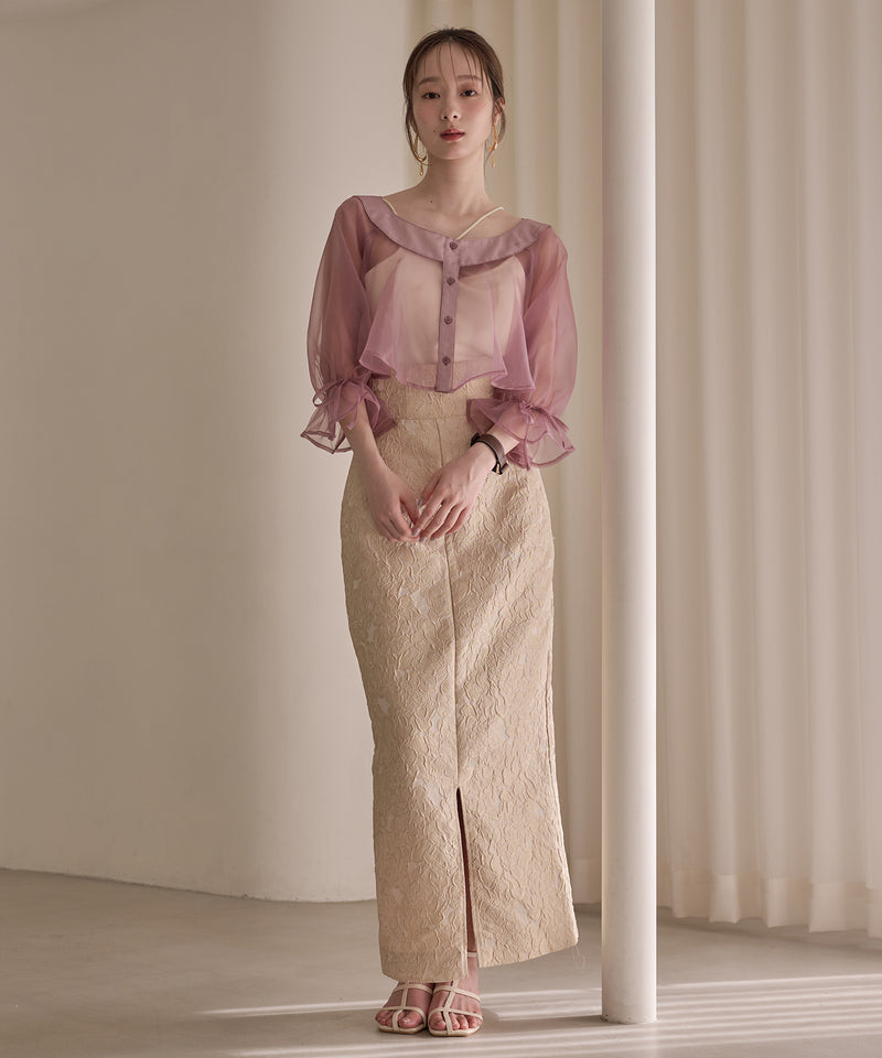 2way ribbon cropped sheer blouse / 2wayリボンクロップドシアーブラウス
