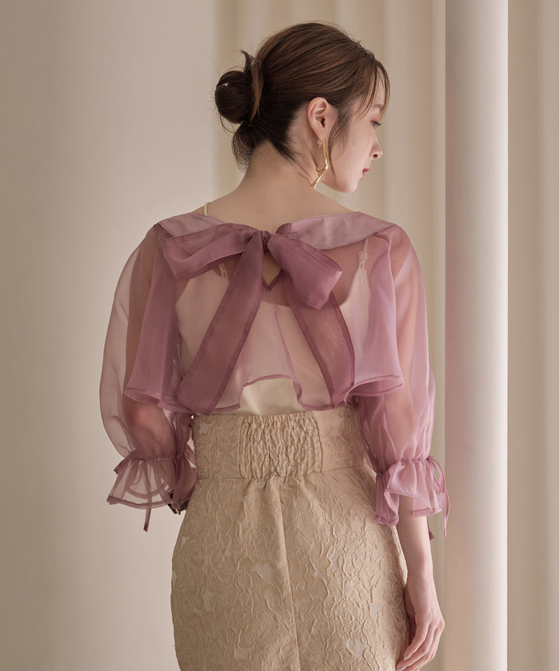 2way ribbon cropped sheer blouse / 2wayリボンクロップドシアーブラウス